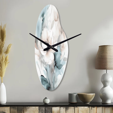 Delicate Grey Flowers I - Asymmetric Metal Wall Clock